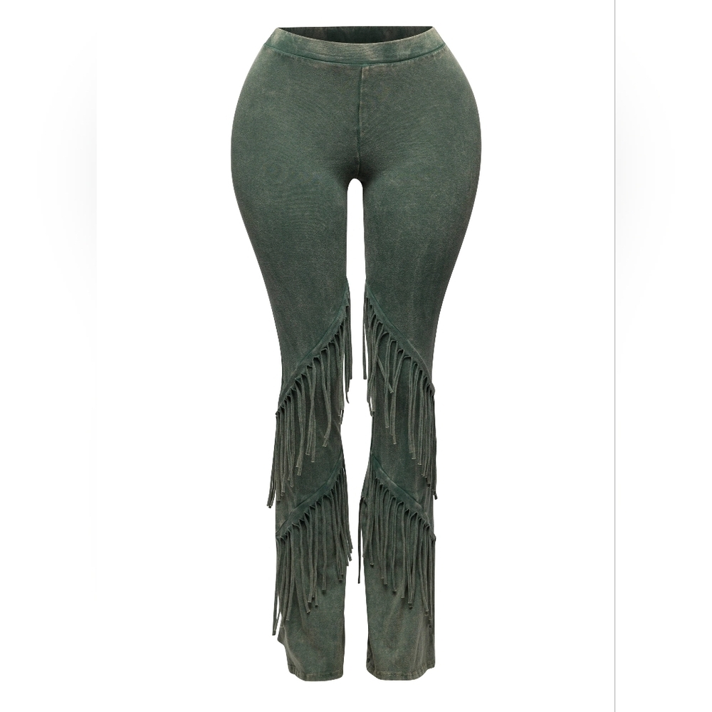 NWT Fringe Detail Green Leggings Pants